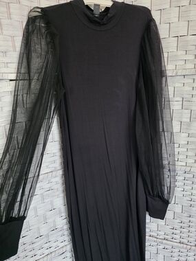 Bodycon Black Sheer-Sleeve Women's Dress